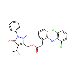 CC(C)c1c(COC(=O)Cc2ccccc2Nc2c(Cl)cccc2Cl)n(C)n(-c2ccccc2)c1=O ZINC000299832257