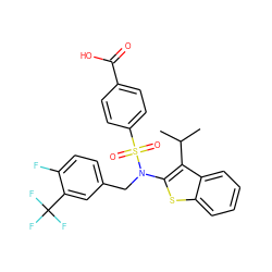 CC(C)c1c(N(Cc2ccc(F)c(C(F)(F)F)c2)S(=O)(=O)c2ccc(C(=O)O)cc2)sc2ccccc12 ZINC000115231143