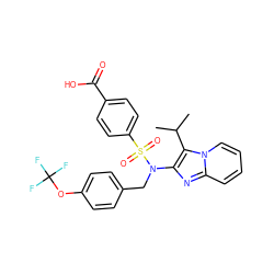 CC(C)c1c(N(Cc2ccc(OC(F)(F)F)cc2)S(=O)(=O)c2ccc(C(=O)O)cc2)nc2ccccn12 ZINC000150288456