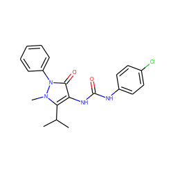 CC(C)c1c(NC(=O)Nc2ccc(Cl)cc2)c(=O)n(-c2ccccc2)n1C ZINC000014976923