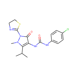 CC(C)c1c(NC(=O)Nc2ccc(Cl)cc2)c(=O)n(C2=NCCS2)n1C ZINC000038157791