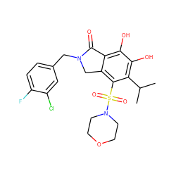 CC(C)c1c(O)c(O)c2c(c1S(=O)(=O)N1CCOCC1)CN(Cc1ccc(F)c(Cl)c1)C2=O ZINC000095558523