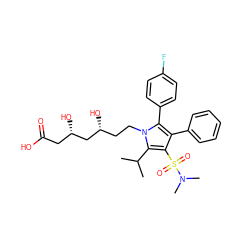 CC(C)c1c(S(=O)(=O)N(C)C)c(-c2ccccc2)c(-c2ccc(F)cc2)n1CC[C@@H](O)C[C@@H](O)CC(=O)O ZINC000029037725