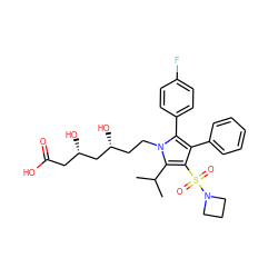 CC(C)c1c(S(=O)(=O)N2CCC2)c(-c2ccccc2)c(-c2ccc(F)cc2)n1CC[C@@H](O)C[C@@H](O)CC(=O)O ZINC000029037727