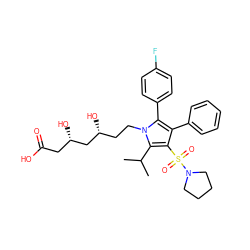 CC(C)c1c(S(=O)(=O)N2CCCC2)c(-c2ccccc2)c(-c2ccc(F)cc2)n1CC[C@@H](O)C[C@@H](O)CC(=O)O ZINC000029037711