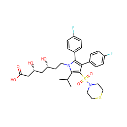 CC(C)c1c(S(=O)(=O)N2CCSCC2)c(-c2ccc(F)cc2)c(-c2ccc(F)cc2)n1CC[C@@H](O)C[C@@H](O)CC(=O)O ZINC000029037731