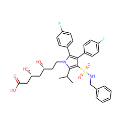 CC(C)c1c(S(=O)(=O)NCc2ccccc2)c(-c2ccc(F)cc2)c(-c2ccc(F)cc2)n1CC[C@@H](O)C[C@@H](O)CC(=O)O ZINC000029037722