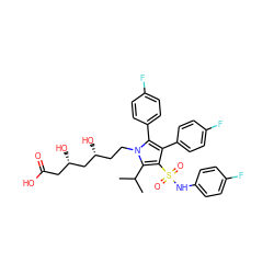 CC(C)c1c(S(=O)(=O)Nc2ccc(F)cc2)c(-c2ccc(F)cc2)c(-c2ccc(F)cc2)n1CC[C@@H](O)C[C@@H](O)CC(=O)O ZINC000029037742