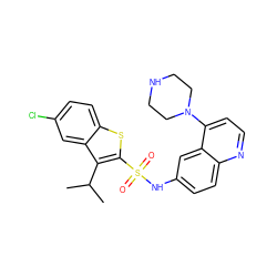 CC(C)c1c(S(=O)(=O)Nc2ccc3nccc(N4CCNCC4)c3c2)sc2ccc(Cl)cc12 ZINC000026736172