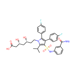 CC(C)c1c(S(=O)(=O)Nc2cccc(C(N)=O)c2)c(-c2ccc(F)cc2)c(-c2ccc(F)cc2)n1CC[C@@H](O)C[C@@H](O)CC(=O)O ZINC000029037715