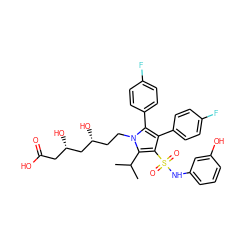 CC(C)c1c(S(=O)(=O)Nc2cccc(O)c2)c(-c2ccc(F)cc2)c(-c2ccc(F)cc2)n1CC[C@@H](O)C[C@@H](O)CC(=O)O ZINC000029037720