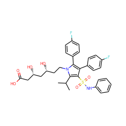 CC(C)c1c(S(=O)(=O)Nc2ccccc2)c(-c2ccc(F)cc2)c(-c2ccc(F)cc2)n1CC[C@@H](O)C[C@@H](O)CC(=O)O ZINC000014208917