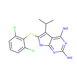 CC(C)c1c(Sc2c(Cl)cccc2Cl)[nH]c2nc(N)nc(N)c12 ZINC000040918062