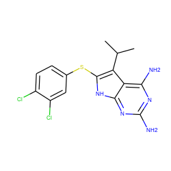 CC(C)c1c(Sc2ccc(Cl)c(Cl)c2)[nH]c2nc(N)nc(N)c12 ZINC000040918778