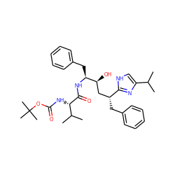 CC(C)c1c[nH]c([C@H](Cc2ccccc2)C[C@H](O)[C@H](Cc2ccccc2)NC(=O)[C@@H](NC(=O)OC(C)(C)C)C(C)C)n1 ZINC000026493317