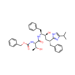 CC(C)c1c[nH]c([C@H](Cc2ccccc2)C[C@H](O)[C@H](Cc2ccccc2)NC(=O)[C@@H](NC(=O)OCc2ccccc2)[C@H](C)O)n1 ZINC000026486361