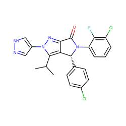 CC(C)c1c2c(nn1-c1cn[nH]c1)C(=O)N(c1cccc(Cl)c1F)[C@@H]2c1ccc(Cl)cc1 ZINC000224126076