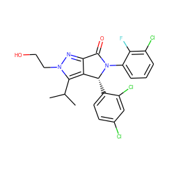CC(C)c1c2c(nn1CCO)C(=O)N(c1cccc(Cl)c1F)[C@@H]2c1ccc(Cl)cc1Cl ZINC000206156028