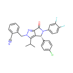 CC(C)c1c2c(nn1Cc1ccccc1C#N)C(=O)N(c1ccc(F)c(F)c1)[C@@H]2c1ccc(Cl)cc1 ZINC000206130045