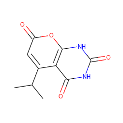 CC(C)c1cc(=O)oc2[nH]c(=O)[nH]c(=O)c12 ZINC000084710323