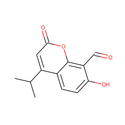 CC(C)c1cc(=O)oc2c(C=O)c(O)ccc12 ZINC000199598938