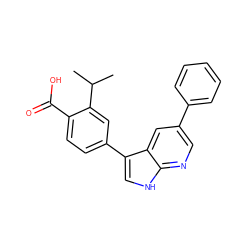 CC(C)c1cc(-c2c[nH]c3ncc(-c4ccccc4)cc23)ccc1C(=O)O ZINC000145596740