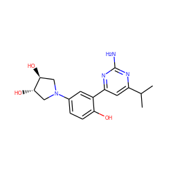 CC(C)c1cc(-c2cc(N3C[C@H](O)[C@@H](O)C3)ccc2O)nc(N)n1 ZINC000072109034