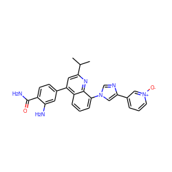 CC(C)c1cc(-c2ccc(C(N)=O)c(N)c2)c2cccc(-n3cnc(-c4ccc[n+]([O-])c4)c3)c2n1 ZINC000169710347