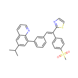 CC(C)c1cc(-c2cccc(/C=C(\c3ccc(S(C)(=O)=O)cc3)c3nccs3)c2)c2ncccc2c1 ZINC000028529343