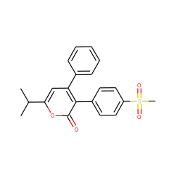 CC(C)c1cc(-c2ccccc2)c(-c2ccc(S(C)(=O)=O)cc2)c(=O)o1 ZINC000013528578