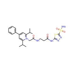 CC(C)c1cc(-c2ccccc2)cc(C(C)C)[n+]1CC(=O)NCCC(=O)Nc1nnc(S(N)(=O)=O)s1 ZINC000026751244