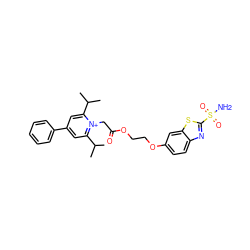 CC(C)c1cc(-c2ccccc2)cc(C(C)C)[n+]1CC(=O)OCCOc1ccc2nc(S(N)(=O)=O)sc2c1 ZINC000026753077