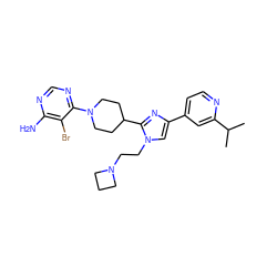 CC(C)c1cc(-c2cn(CCN3CCC3)c(C3CCN(c4ncnc(N)c4Br)CC3)n2)ccn1 ZINC000218710082