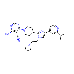 CC(C)c1cc(-c2cn(CCN3CCC3)c(C3CCN(c4ncnc(N)c4C#N)CC3)n2)ccn1 ZINC001772652676