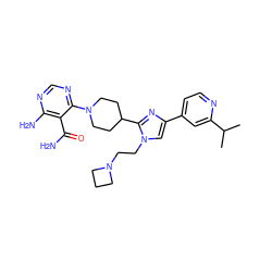 CC(C)c1cc(-c2cn(CCN3CCC3)c(C3CCN(c4ncnc(N)c4C(N)=O)CC3)n2)ccn1 ZINC001772650005