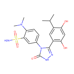 CC(C)c1cc(-c2n[nH]c(=O)n2-c2ccc(N(C)C)c(S(N)(=O)=O)c2)c(O)cc1O ZINC000115807233