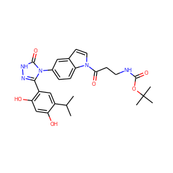 CC(C)c1cc(-c2n[nH]c(=O)n2-c2ccc3c(ccn3C(=O)CCNC(=O)OC(C)(C)C)c2)c(O)cc1O ZINC000115810073