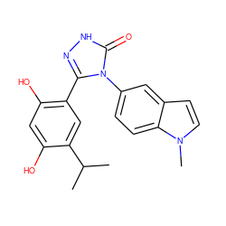 CC(C)c1cc(-c2n[nH]c(=O)n2-c2ccc3c(ccn3C)c2)c(O)cc1O ZINC000043130413