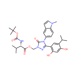 CC(C)c1cc(-c2nn(COC(=O)[C@@H](NC(=O)OC(C)(C)C)C(C)C)c(=O)n2-c2ccc3c(ccn3C)c2)c(O)cc1O ZINC000169706526