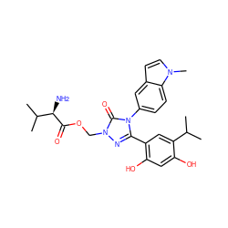 CC(C)c1cc(-c2nn(COC(=O)[C@H](N)C(C)C)c(=O)n2-c2ccc3c(ccn3C)c2)c(O)cc1O ZINC000115809821