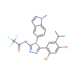 CC(C)c1cc(-c2nnc(NC(=O)C(F)(F)F)n2-c2ccc3c(ccn3C)c2)c(O)cc1O ZINC000115812721