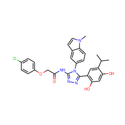 CC(C)c1cc(-c2nnc(NC(=O)COc3ccc(Cl)cc3)n2-c2ccc3c(ccn3C)c2)c(O)cc1O ZINC000115811568