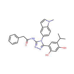 CC(C)c1cc(-c2nnc(NC(=O)Cc3ccccc3)n2-c2ccc3c(ccn3C)c2)c(O)cc1O ZINC000115812713