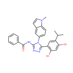 CC(C)c1cc(-c2nnc(NC(=O)c3ccccc3)n2-c2ccc3c(ccn3C)c2)c(O)cc1O ZINC000115812913