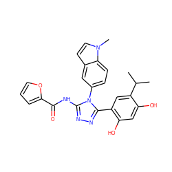 CC(C)c1cc(-c2nnc(NC(=O)c3ccco3)n2-c2ccc3c(ccn3C)c2)c(O)cc1O ZINC000115808639