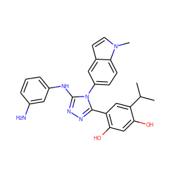 CC(C)c1cc(-c2nnc(Nc3cccc(N)c3)n2-c2ccc3c(ccn3C)c2)c(O)cc1O ZINC000115811005