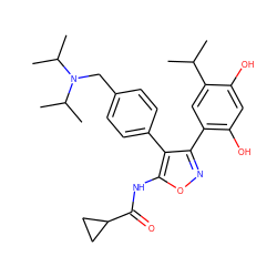 CC(C)c1cc(-c2noc(NC(=O)C3CC3)c2-c2ccc(CN(C(C)C)C(C)C)cc2)c(O)cc1O ZINC000299833668