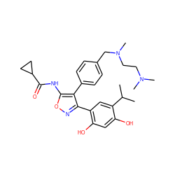 CC(C)c1cc(-c2noc(NC(=O)C3CC3)c2-c2ccc(CN(C)CCN(C)C)cc2)c(O)cc1O ZINC000299819929