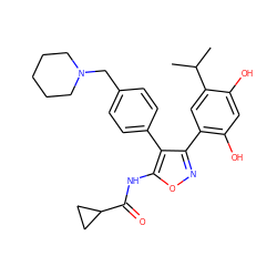 CC(C)c1cc(-c2noc(NC(=O)C3CC3)c2-c2ccc(CN3CCCCC3)cc2)c(O)cc1O ZINC000299837578