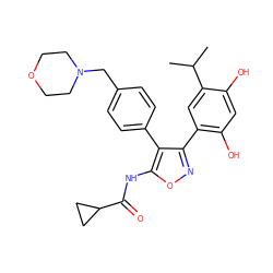 CC(C)c1cc(-c2noc(NC(=O)C3CC3)c2-c2ccc(CN3CCOCC3)cc2)c(O)cc1O ZINC000098208890